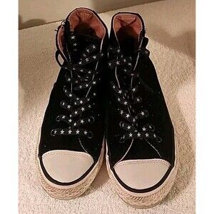Converse Girls Juniors 2 Black Velvet Hi Tops Star Laces Zip Sides